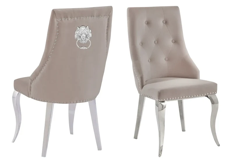 Chaise capitonnée cloutée velours taupe - Gia x4