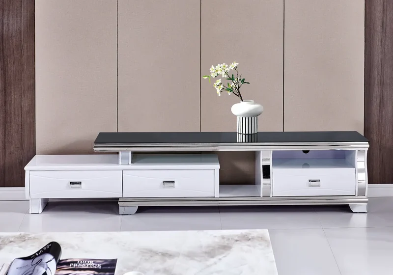 Meuble banc tv en verre noir - Mady