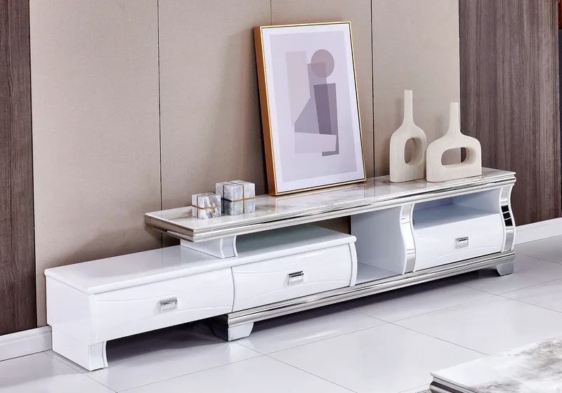 Meuble banc tv marbre beige - Mady