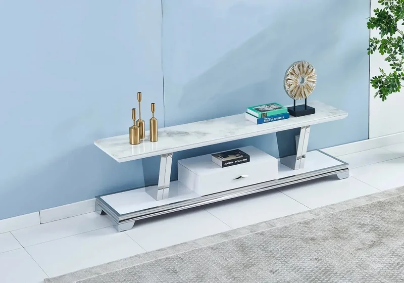 Meuble banc tv marbre blanc - Margot