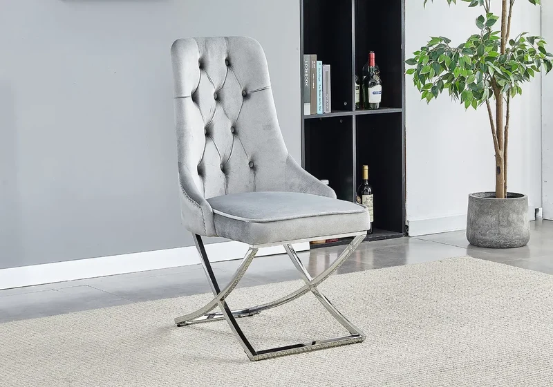 Chaises en velours gris et tête de lion argentée - Glade x4