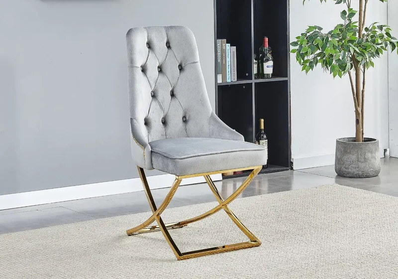 Chaises en velours gris et tête de lion dorée - Glade x4
