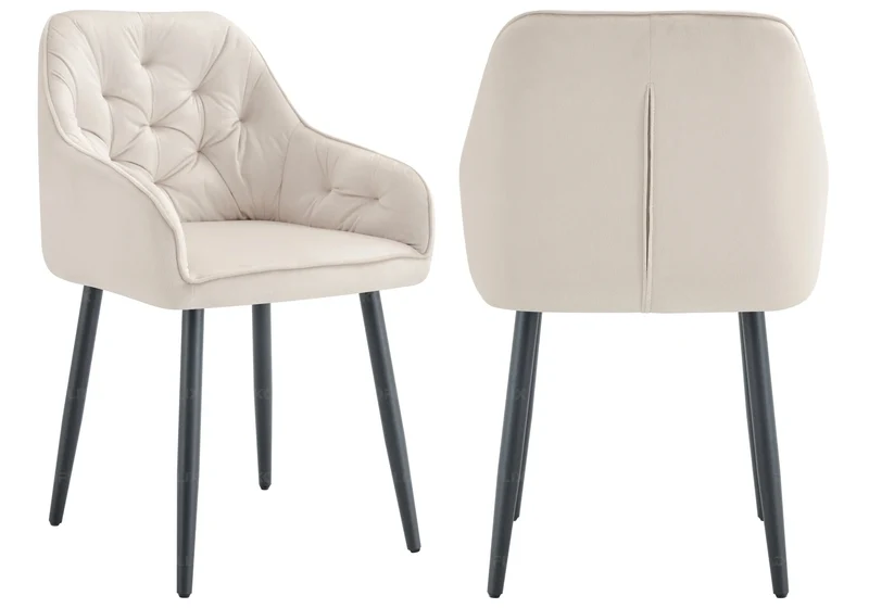 Chaises fauteuils capitonnés velours beige - Liora x2