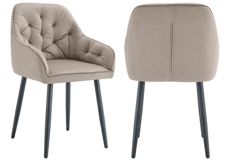 Chaises fauteuils capitonnés velours taupe - Liora x2