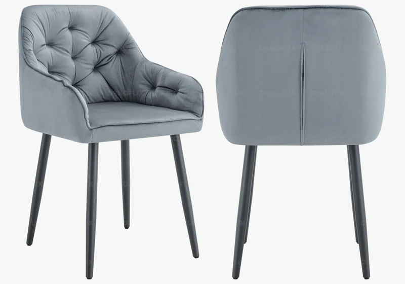 Chaises fauteuils capitonnés velours gris - Liora x2