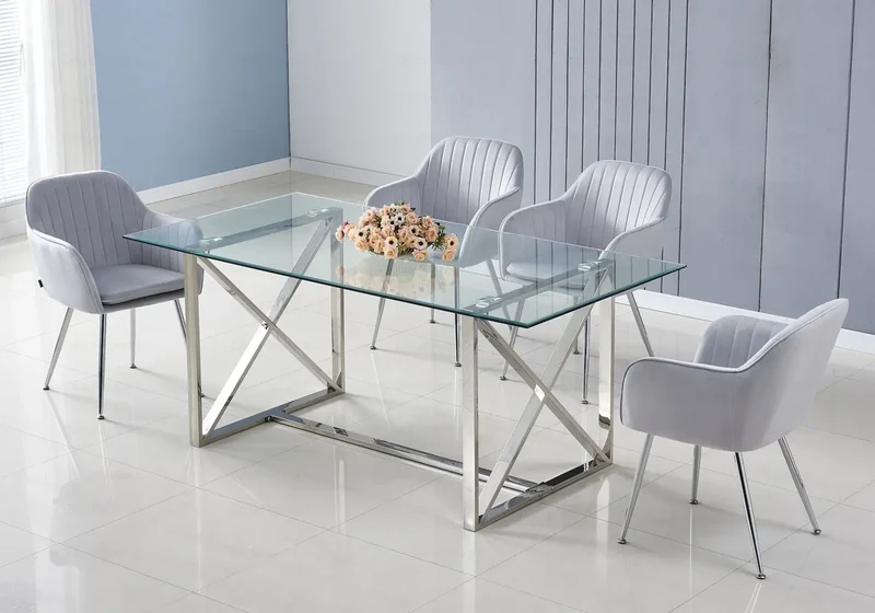 Table en verre et chaises grises - Avas