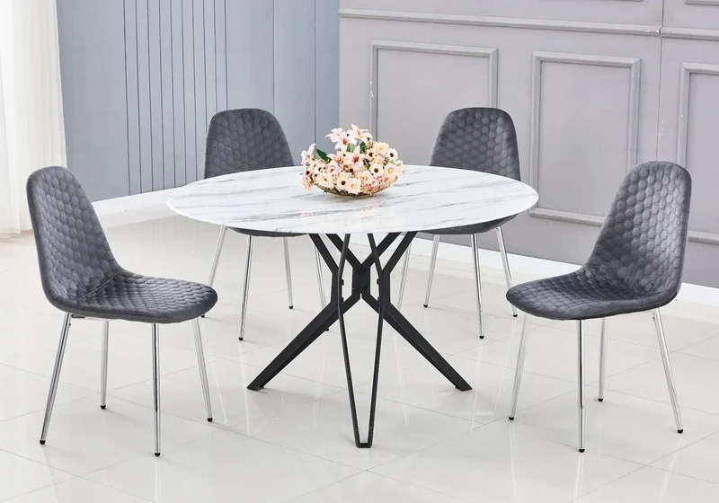 Table et chaise noire marbre blanc - Iva