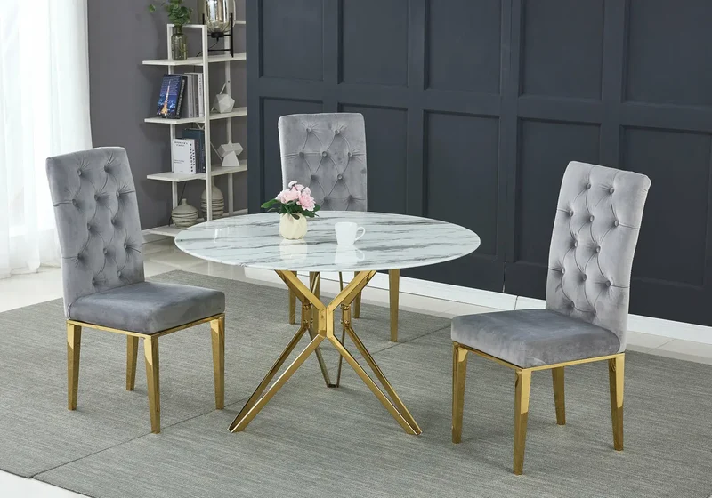 Table et chaise dorée marbre blanc - Iva