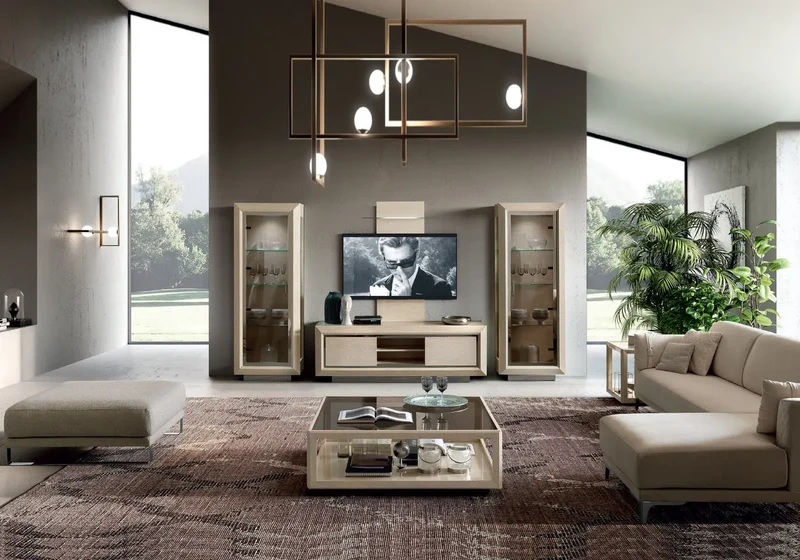 Ensemble meuble TV sable laquée PURA