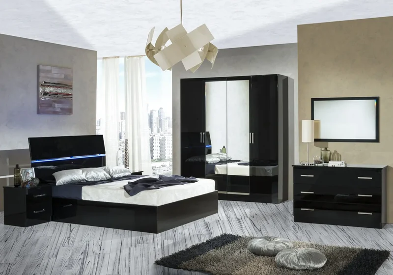 Chambre complète laquée noir LUIS