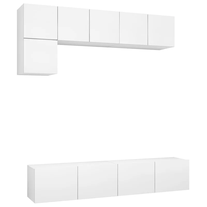 Ensemble de meubles armoire buffet TV télévision salon chambre séjour 5 pièces bois d'ingénierie blanc 02_0024875