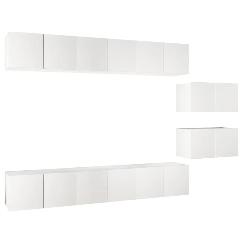 Meubles TV multimédia étagère télévision buffet téléviseur salle à manger salon chambre 8 pièces bois d'ingénierie blanc 02_0028822