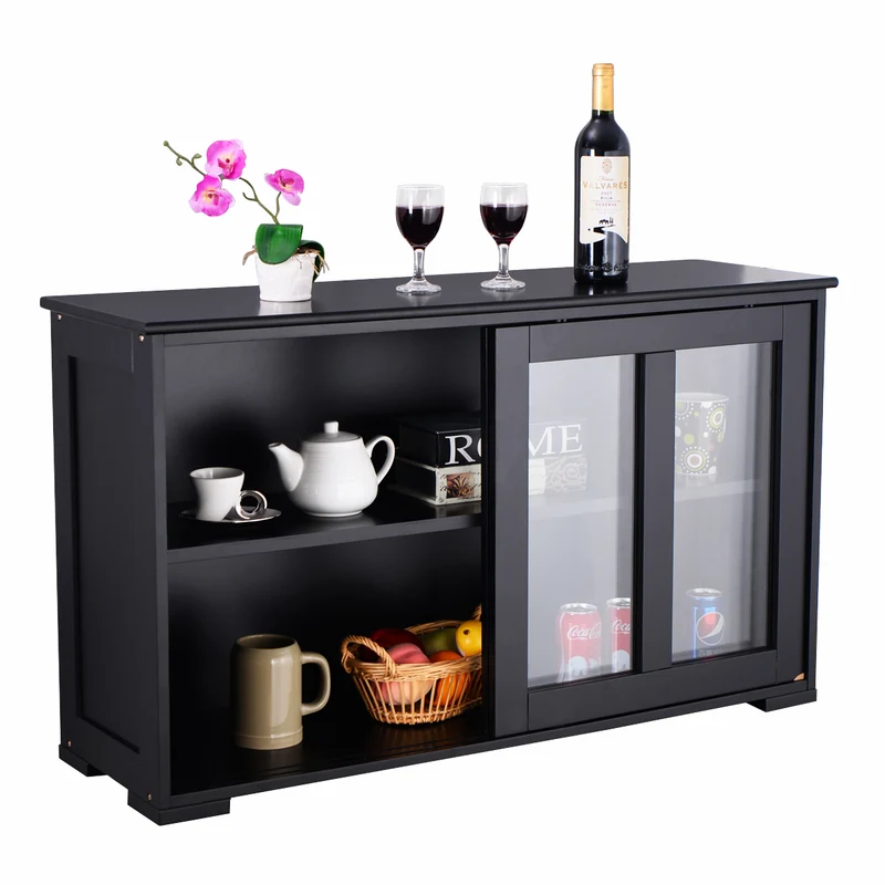 Buffet meuble de cuisine 106,7 x 33 x 62,5 cm avec portes coulissantes contemporain épuré en mdf noir 20_0010818