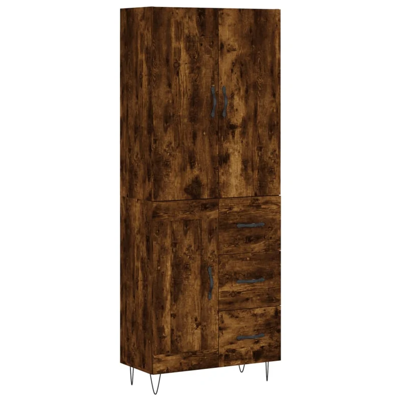 Buffet bahut commode armoire meuble de rangement organisateur cuisine salle de séjour salon haut 69,5 x 34 x 180 cm bois d'ingénierie marron 02_0033437