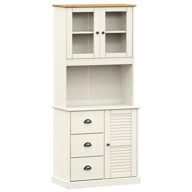 Buffet bahut commode armoire meuble de rangement organisateur cuisine salle de séjour salon haut 78 x 40 x 175 cm bois massif de pin blanc 02_0035660