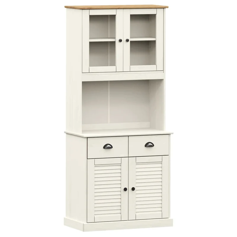 Buffet bahut commode armoire meuble de rangement organisateur cuisine salle de séjour salon haut 78 x 40 x 175 cm bois massif de pin blanc 02_0035661