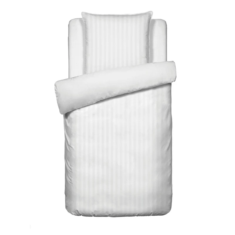 Housse de couette + taie(s) d'oreiller satin de coton - Rayure tissé blanc