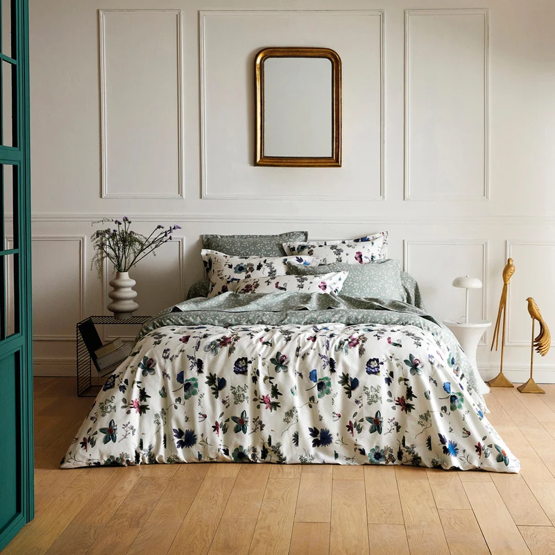Housse de couette + taie(s) d'oreiller satin de coton - Semis Jaune