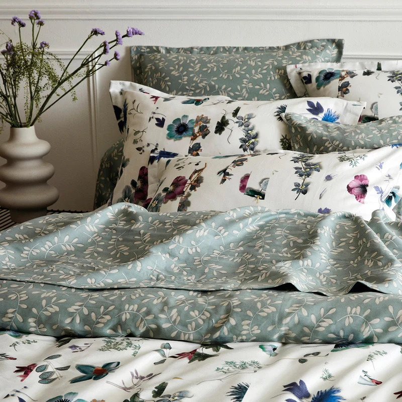 Drap plat satin de coton - Botanique Vert