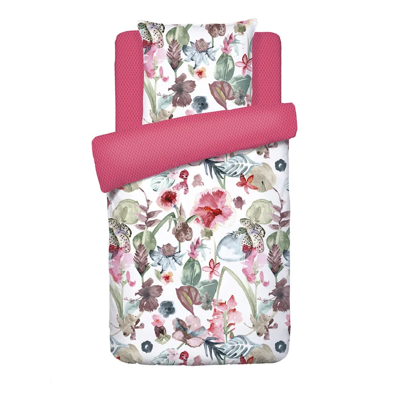 Housse de couette + taie(s) d'oreiller satin de coton - Exotique Framboise