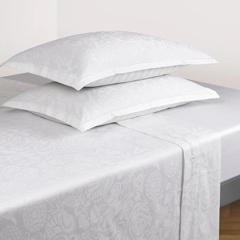 Ensemble de draps : drap-housse, drap plat, taie(s) d'oreiller en satin de coton - tissé Jacquard - dessin Love Stories Blanc