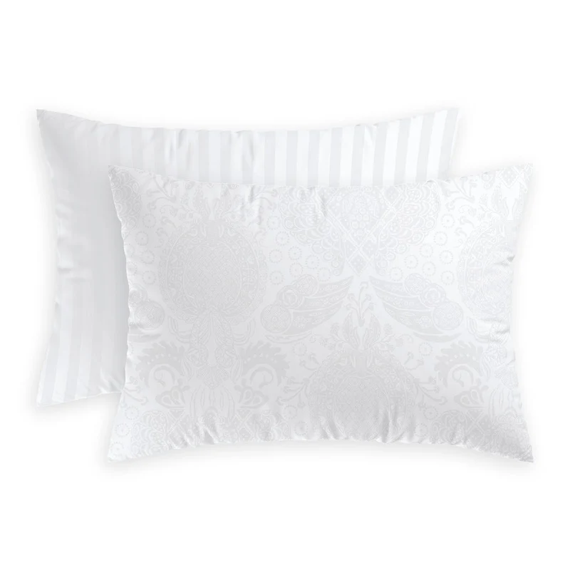 Taie(s) d'oreiller satin de coton tissé Jacquard Arles Blanc