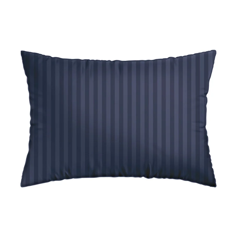 Taie(s) d'oreiller en satin de coton - tissé Jacquard - Bleu foncé rayé
