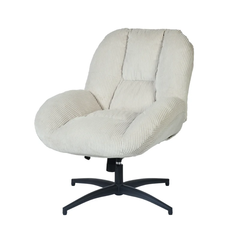 Fauteuil de bureau pivotant scandinave avec accoudoirs en velours côtelé, réglable, beige - LITHOPS FIX