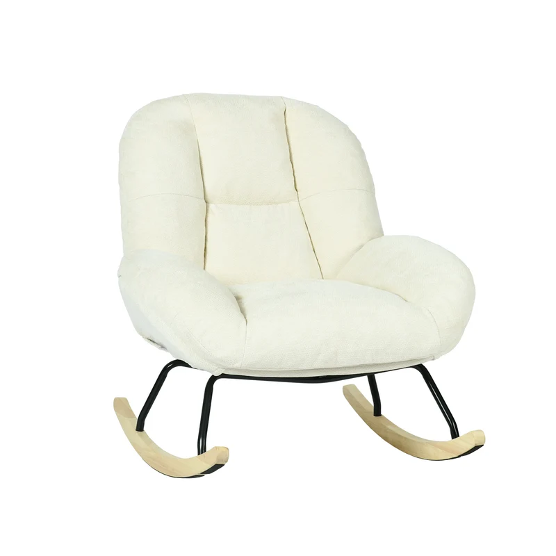 Fauteuil à bascule scandinave en tissu chenille avec accoudoirs pour salon ou chambre à coucher, beige - LITHOPS
