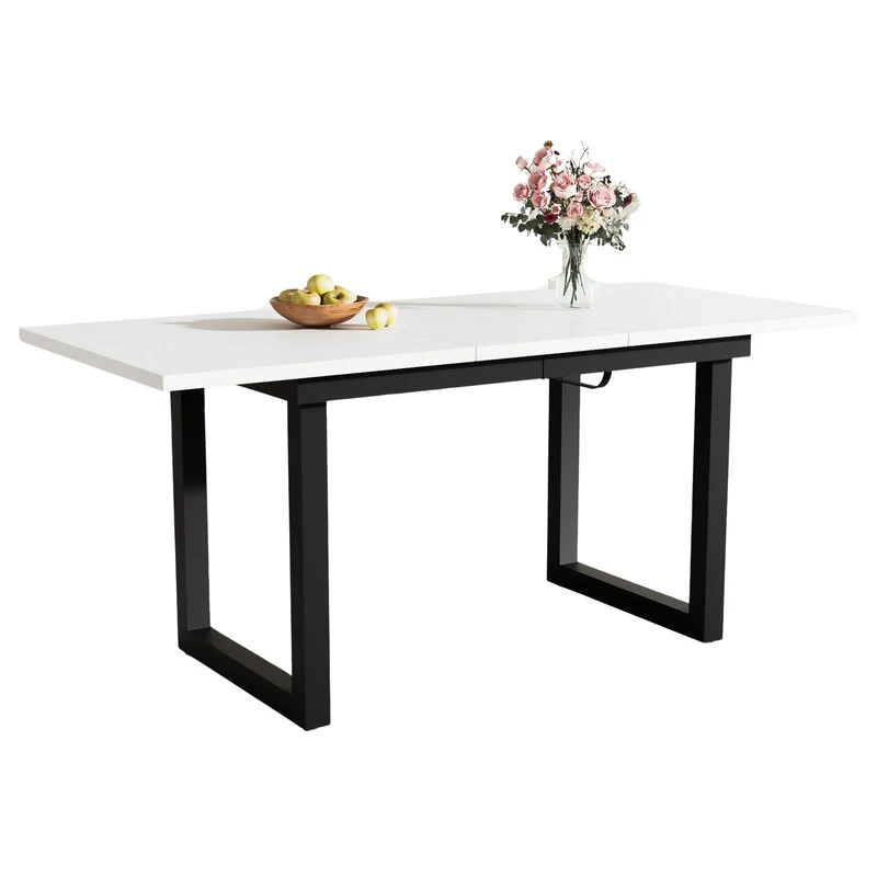 Meubles Cosy Table de salle à manger extensible noire et blanche, style industriel, en MDF et métal
