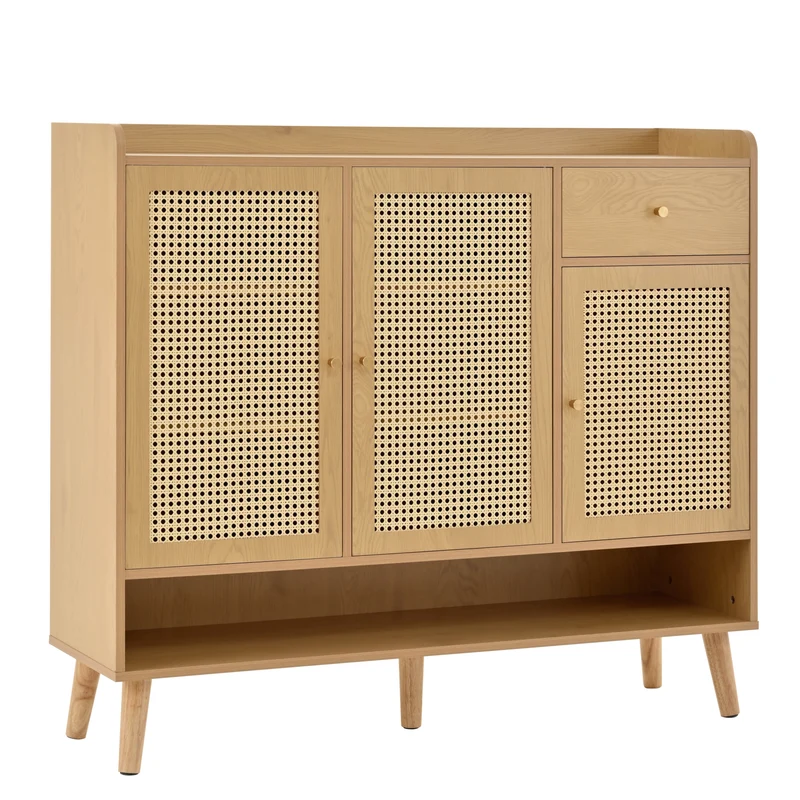 Meubles Cosy Meuble à chaussures naturel – Design moderne en rotin, panneaux de particules avec pieds en bois massif