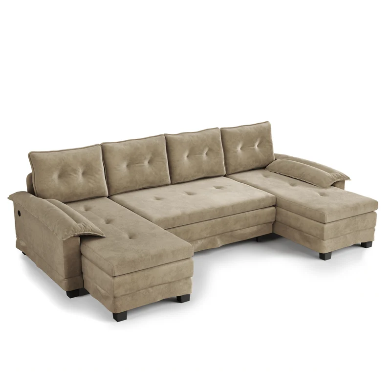 Canapé-lit U-forme Camel, Sectionnel Modulable Convertible, Chenille Moderne avec USB, Accoudoirs Amovibles