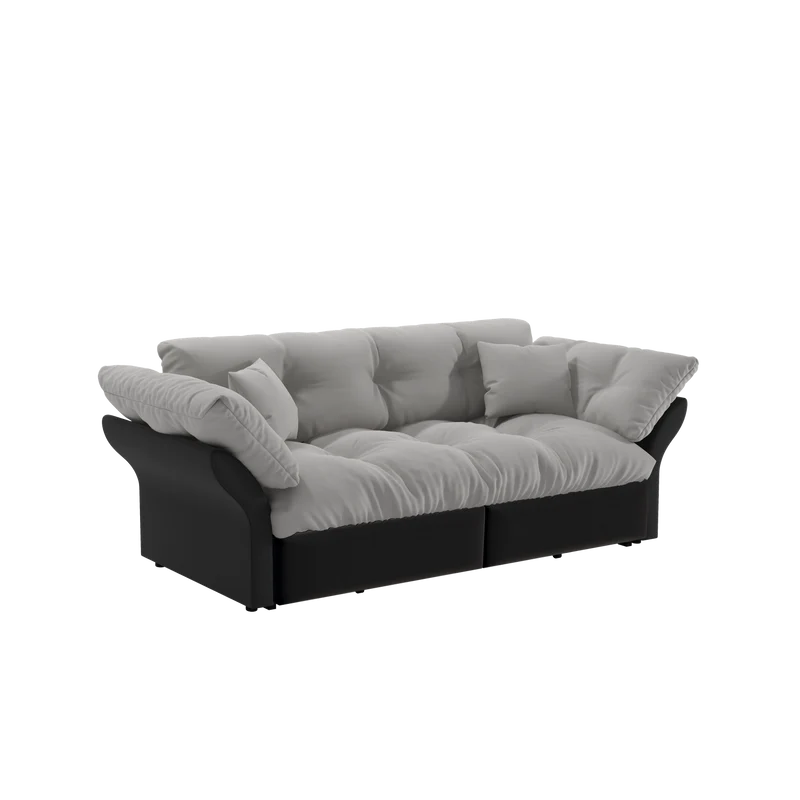 Canapé-lit Queen Gris, Sofa Convertible 3-en-1, Velours Moderne avec Dossier Capitonné