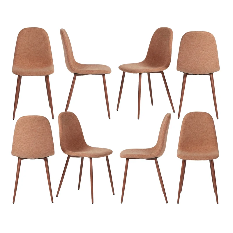 Lot de 8 chaises de salle à manger en tissu rouge doux, chaises de détente avec dossier et pieds métalliques assortis scandinave - CHARLTON