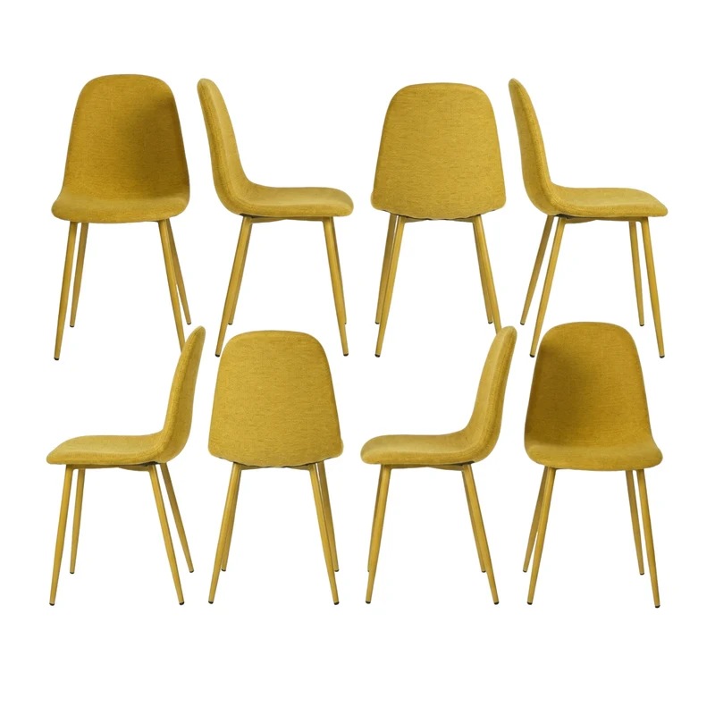 Lot de 8 chaises de salle à manger en tissu jaune doux, chaises de détente avec dossier et pieds métalliques assortis scandinave - CHARLTON