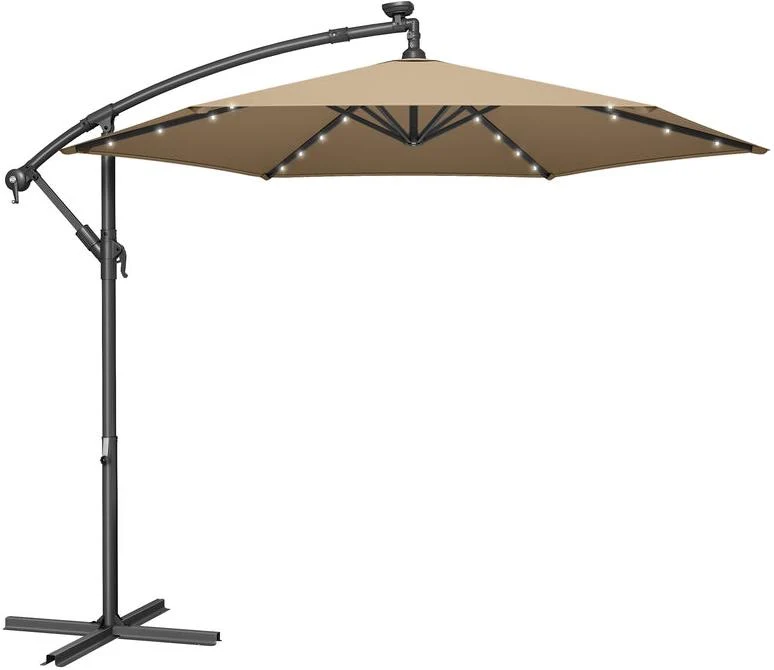 Parasol déporté avec manivelle hauteur 260 cm diamètre 300 cm protection solaire ambiance jardin en polyester taupe 12_0012831