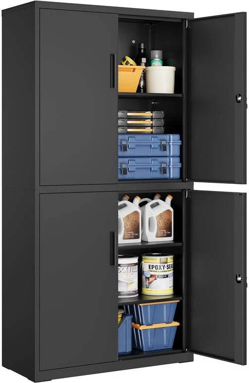 Armoire de rangement design moderne 40 x 80 x 180 cm avec étagères réglables et sécurité en acier noir 12_0012311