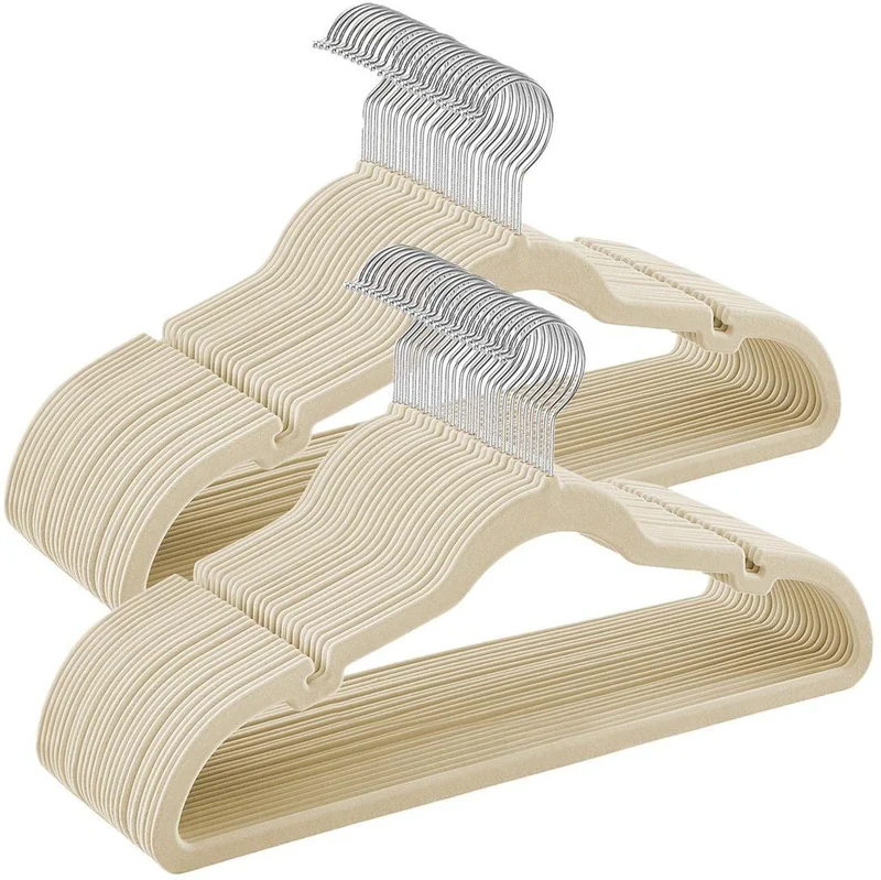 Lot de 30 cintres en velours antiglisse avec encoches barre pour pantalons 43 x 22 cm gain de place style moderne en velours beige sable 12_0010494