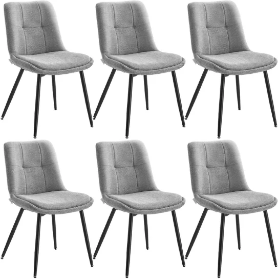 Lot de 6 chaises de salle à manger modernes rembourrées confort ergonomique 56 x 50 x 81 cm en tissu chenille gris tourterelle 12_0012687