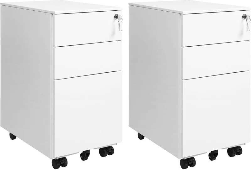 Lot de 2 caissons de rangement avec organisateurs et barres pour dossiers suspendus 30 x 45 x 60 cm en acier blanc 12_0011651