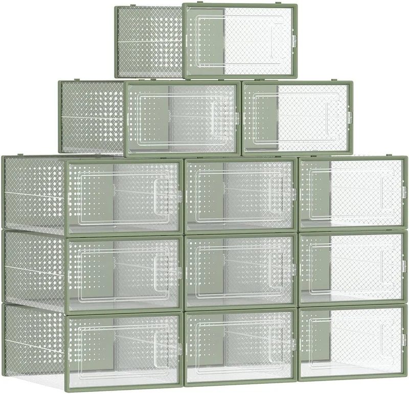 Lot de 18 boîtes à chaussures empilables rangement pratique 33,5 x 23,2 x 14,3 cm en plastique transparent 12_0011168