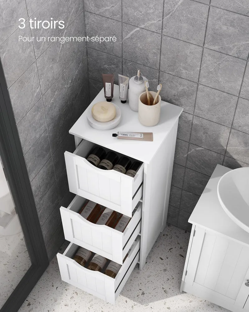 Meuble de rangement colonne 3 tiroirs 32 x 30 x 81 cm pour salon chambre cuisine style nordique en MDF blanc mat 12_0009687