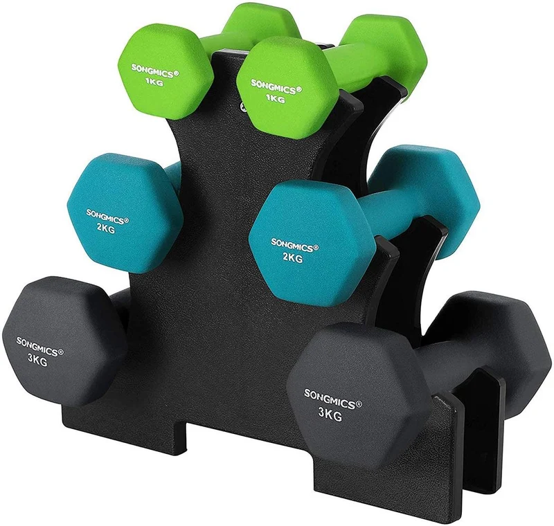 Lot de 6 haltères pour musculation entraînement à domicile 1 kg 2 kg 3 kg rangement pratique en néoprène vert 12_0008879