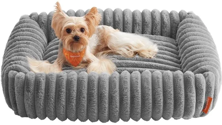 Panier pour chien orthopédique moelleux lavable 71 x 55 x 18 cm ambiance cosy en tissu côtelé gris 12_0012540