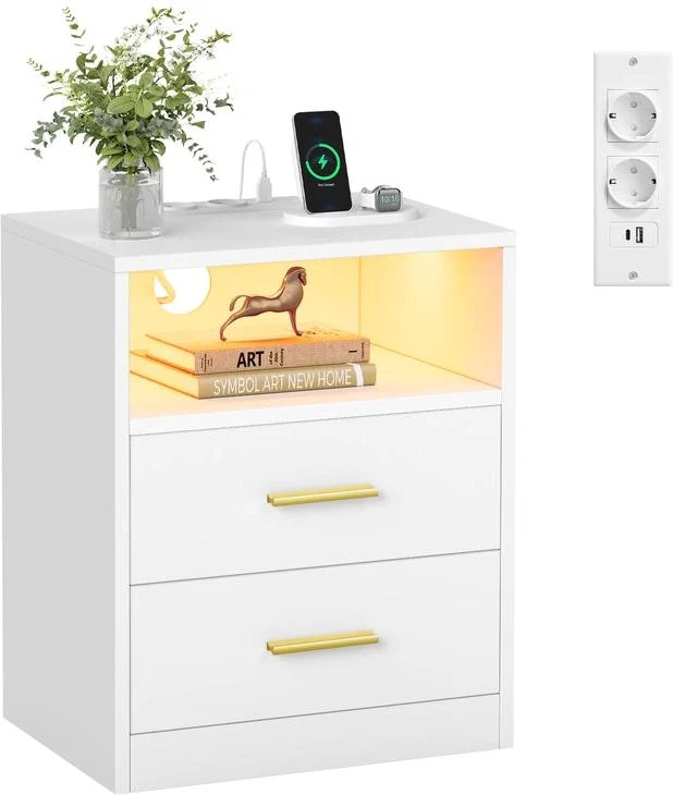 Lot de 2 tables de chevet élégantes avec tiroirs et compartiment ouvert 30 x 40,1 x 50,2 cm en MDF blanc 12_0012520