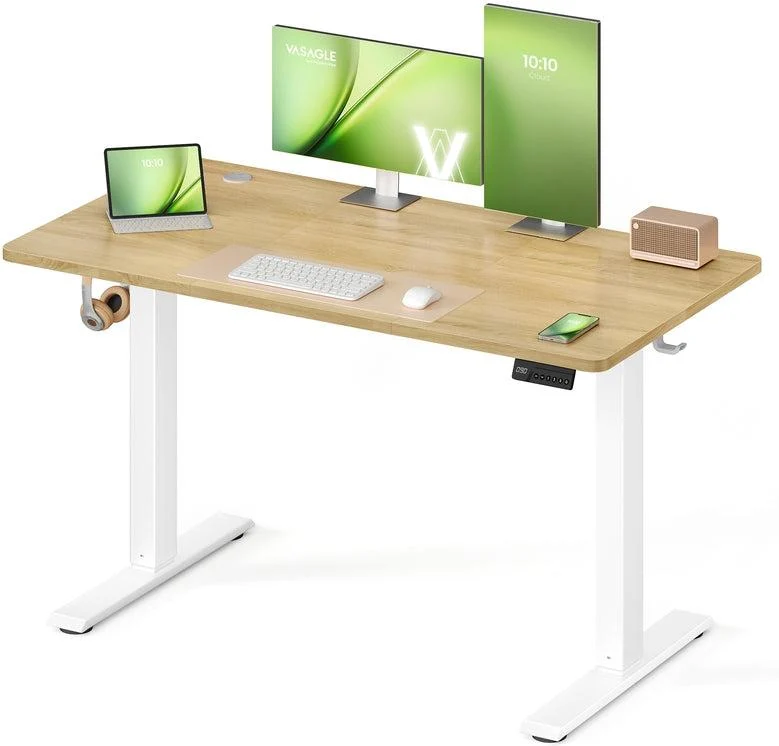 Bureau assis-debout électrique réglable hauteur 120 x 60 cm avec fonction mémoire et rappel de sédentarité en aggloméré doré 12_0012199