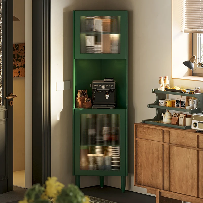 Contemporary Nordic Rubberwood Ripple Glass Rectangle Corner Storage Sideboard 5-Cabinet For Living Room & Dining Room
