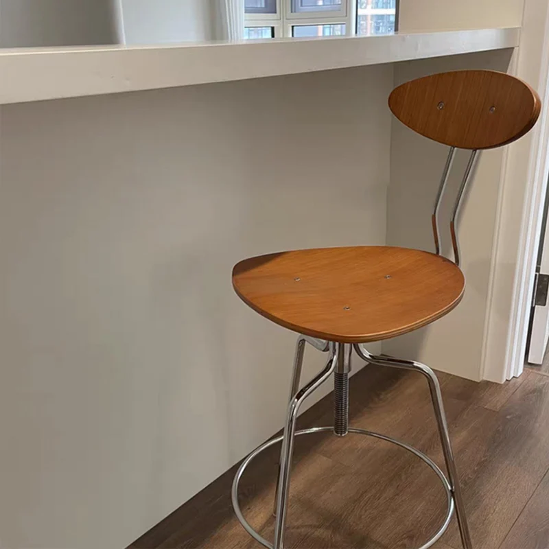 Modern Minimalist Rectangular Bar Stool - Solid Wood Multi-layer Board Metal Frame Swivel Adjustable Height Durable Finish Stable Support For Kitchen & Dining Room
