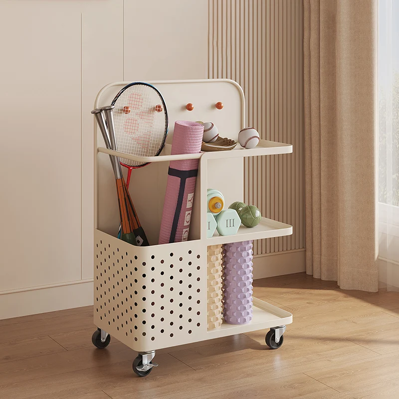 Modern Minimalist Rectangular Baked Paint Carbon Steel Movable Storage Shelf 3-Tier For Living Room & Bedroom