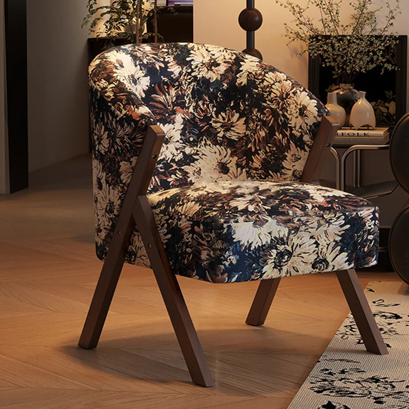 Traditional French Circular Arc Sherpa Fabric Oil Wax Leather Rubberwood Sponge Accent Chair Backrest Armless For Living Room